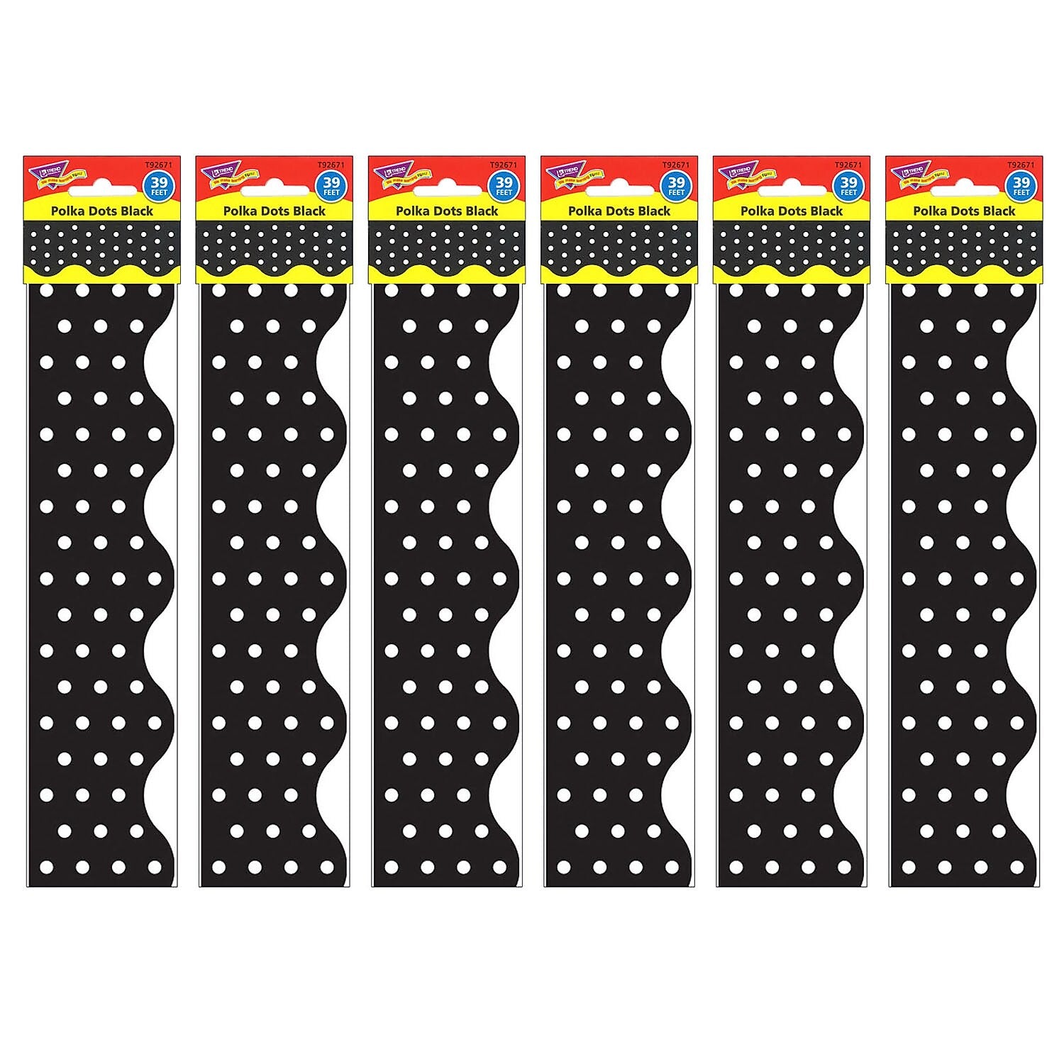 TREND Polka Dots Black Terrific Trimmers, 39 Feet Per Pack, 6 Packs (T-92671-6)