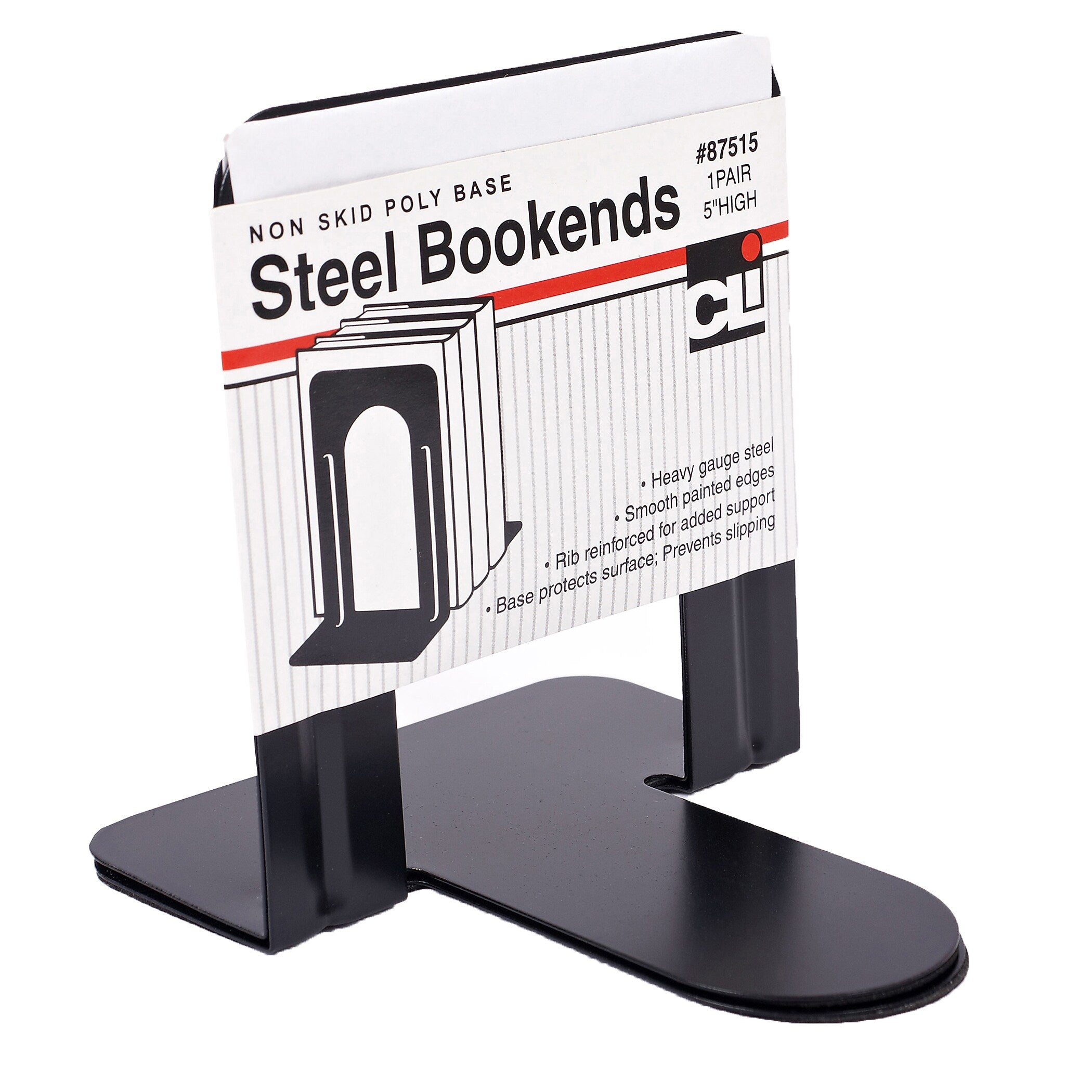 Charles Leonard Steel Bookends, 5", Black, 2 Per Set, 6 Sets (CHL87515-6)