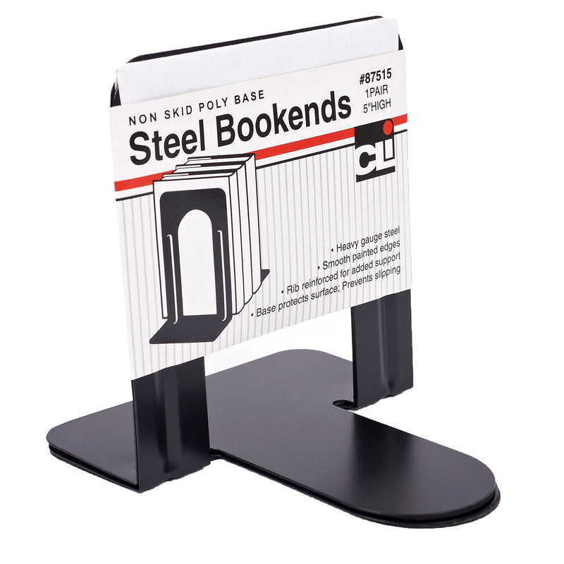 Charles Leonard Steel Bookends, 5", Black, 2 Per Set, 6 Sets (CHL87515-6)