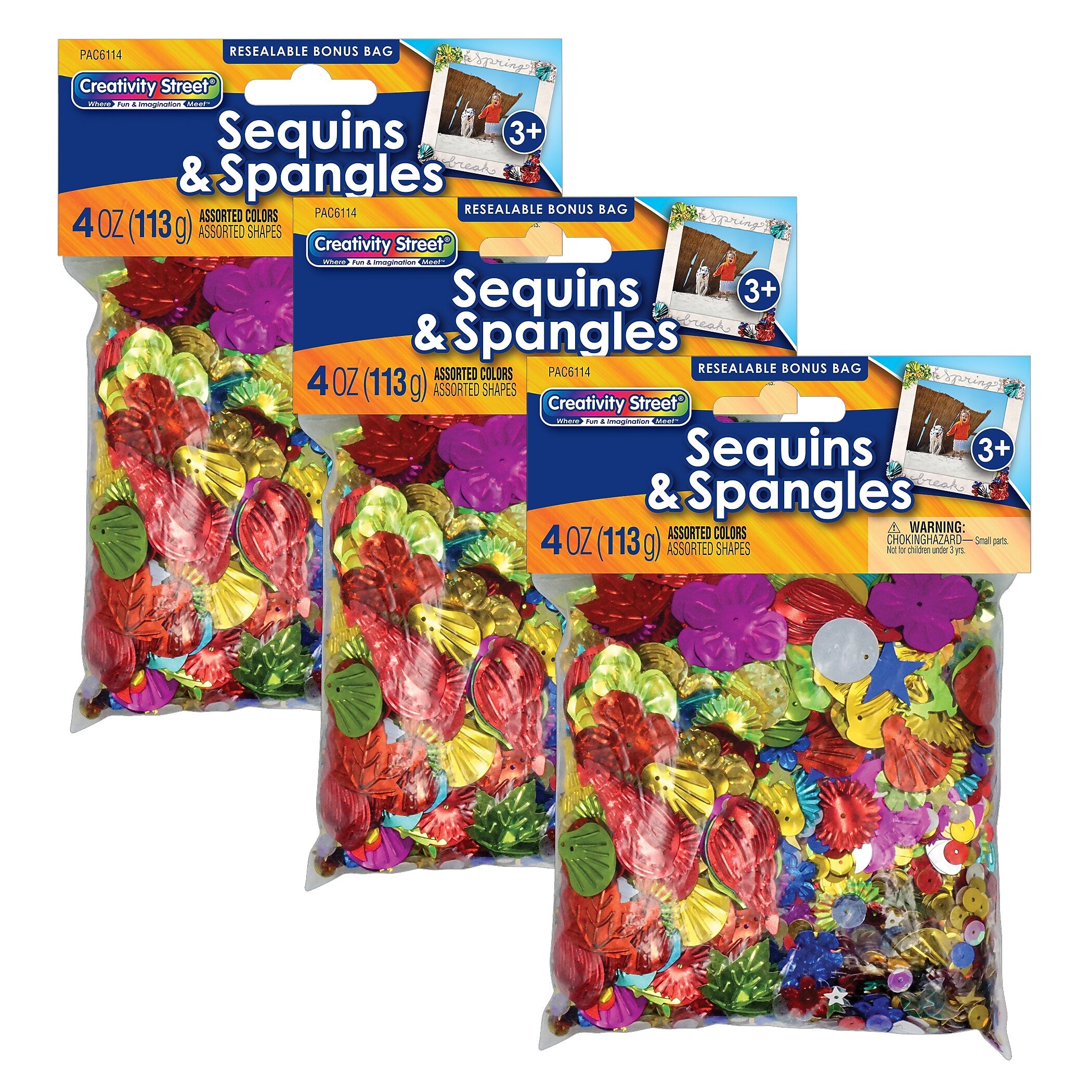 Creativity Street Sequins & Spangles, Assorted Colors, Assorted Sizes, 4 oz./Pack, 3 Packs (CK-6114-3)