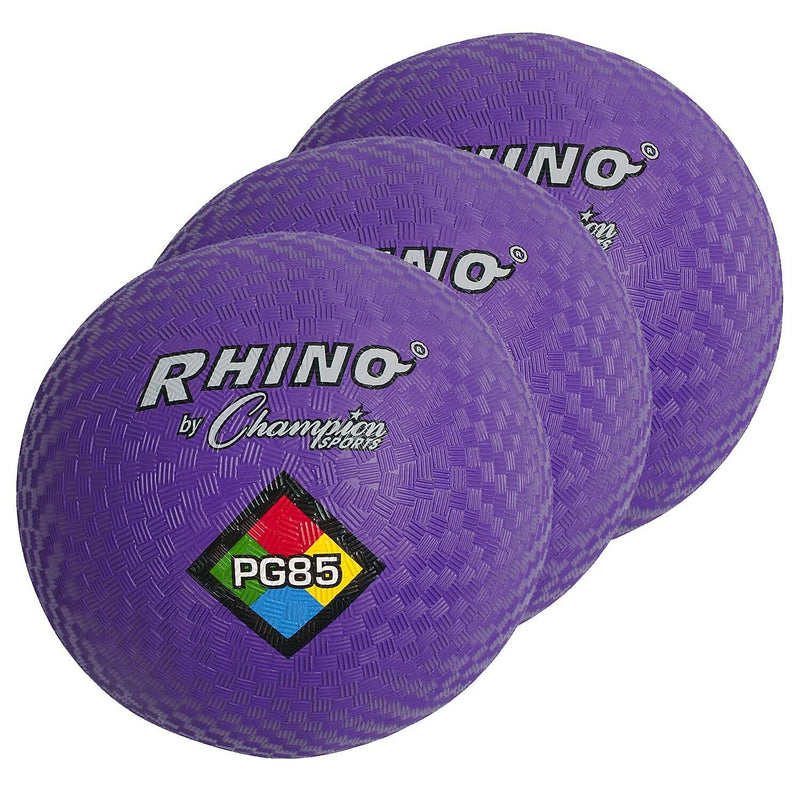 Champion Sports 8-1/2" Nylon/Rubber Playground Ball, Purple, Pack of 3 (CHSPG85PR-3)
