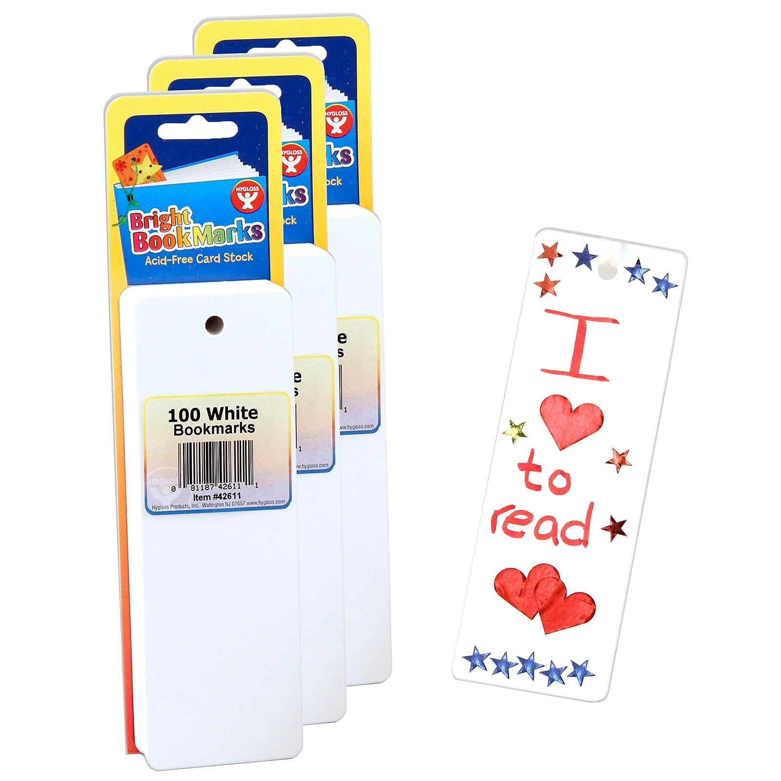 Hygloss Mighty Bright Bookmarks, 100 Ultra White Per Pack, 3 Packs (HYG42611-3)