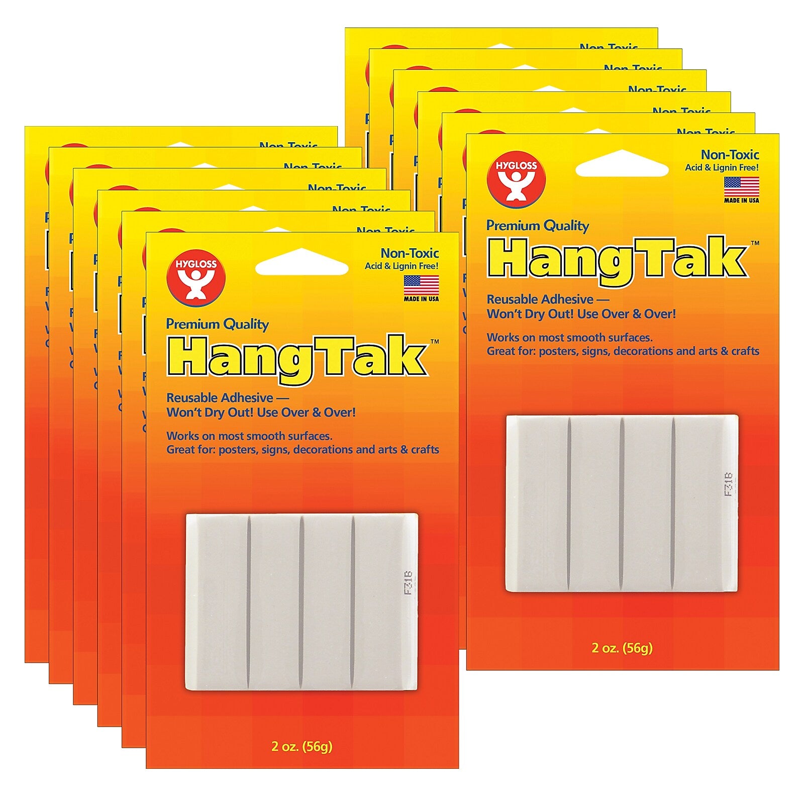 Hygloss HangTak Reusable Adhesive, 2 oz., White 12 Packs (HYG6503-12)