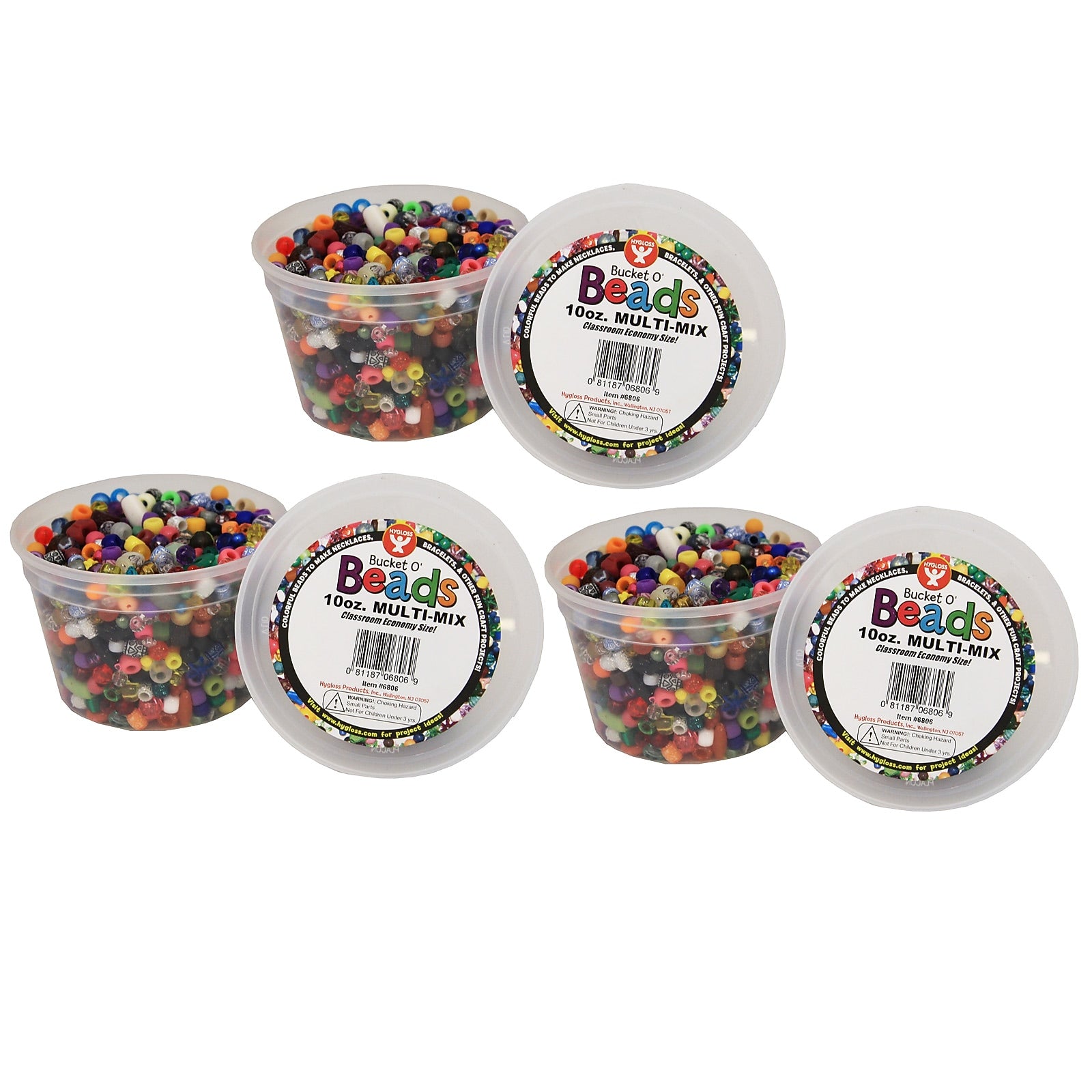 Hygloss Bucket O' Beads, 10 oz. Multi Mix/Pack, 3 Packs (HYG6806-3)