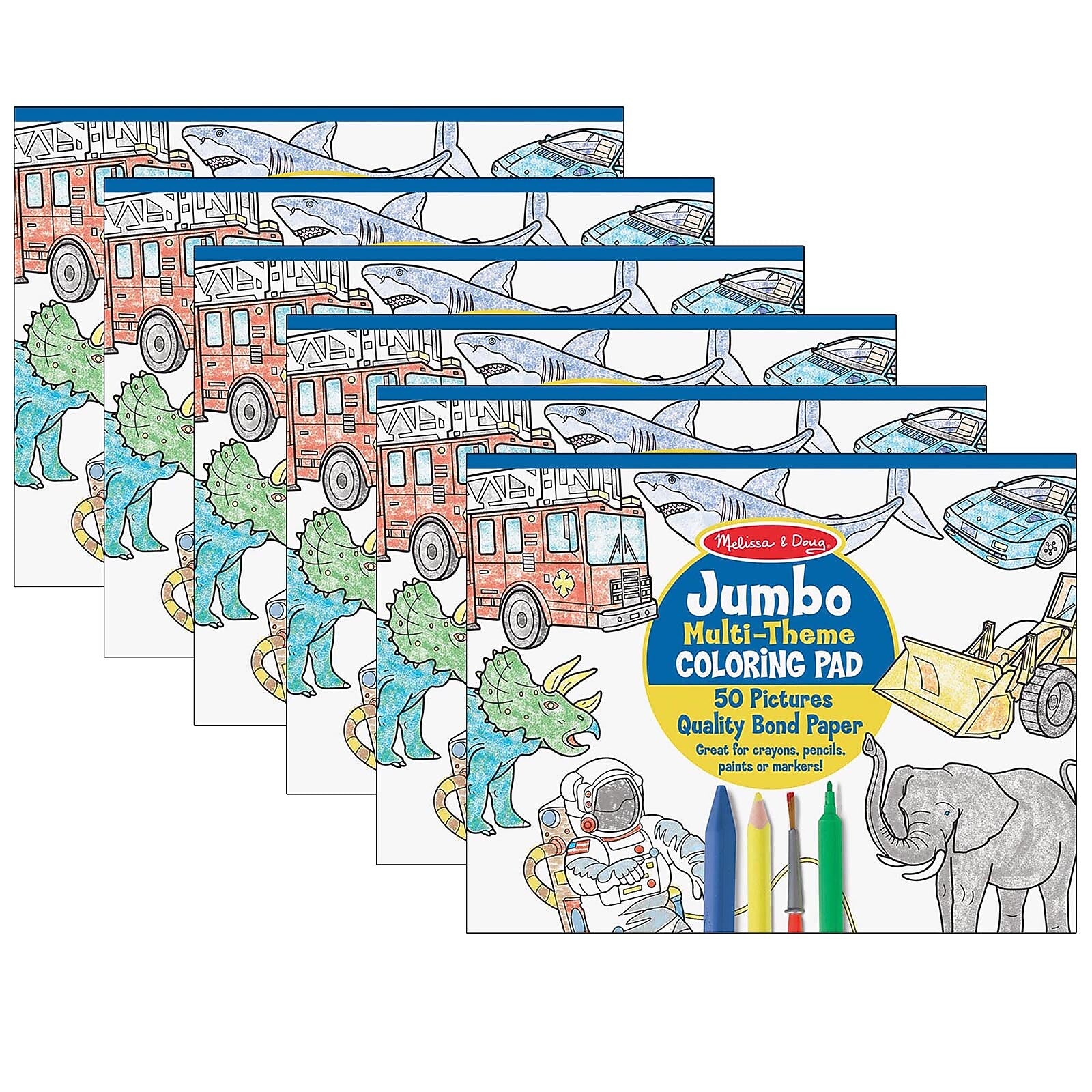 Melissa & Doug Jumbo Multi-Theme Coloring Pad, 50 Pages, 6/Bundle (LCI4226-6)