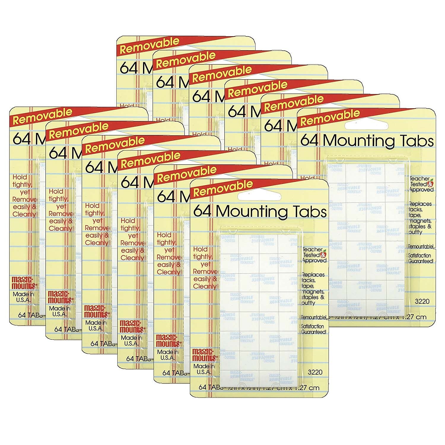 Magic Mounts® Removable Mounting Tabs, 1/2" x 1/2", Clear, 64 Per Pack, 12 Packs (MIL3220-12)