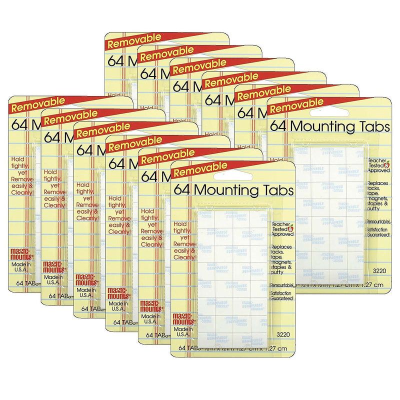 Magic Mounts® Removable Mounting Tabs, 1/2" x 1/2", Clear, 64 Per Pack, 12 Packs (MIL3220-12)