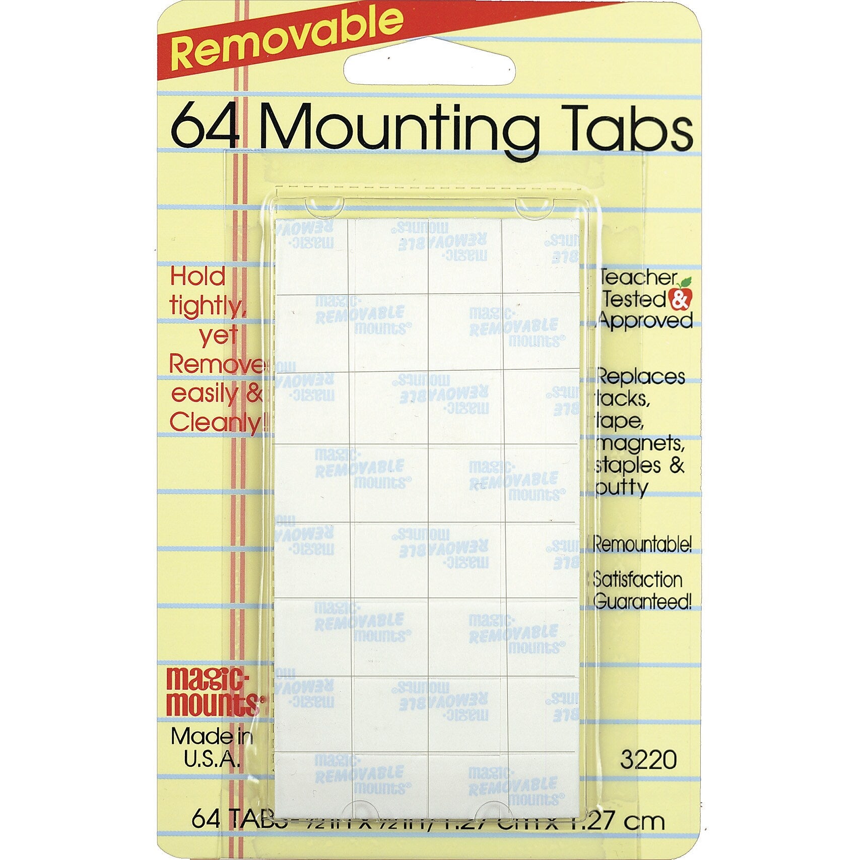 Magic Mounts® Removable Mounting Tabs, 1/2" x 1/2", Clear, 64 Per Pack, 12 Packs (MIL3220-12)