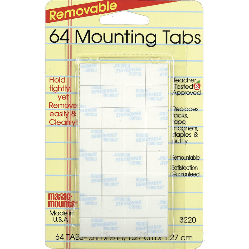 Magic Mounts® Removable Mounting Tabs, 1/2" x 1/2", Clear, 64 Per Pack, 12 Packs (MIL3220-12)