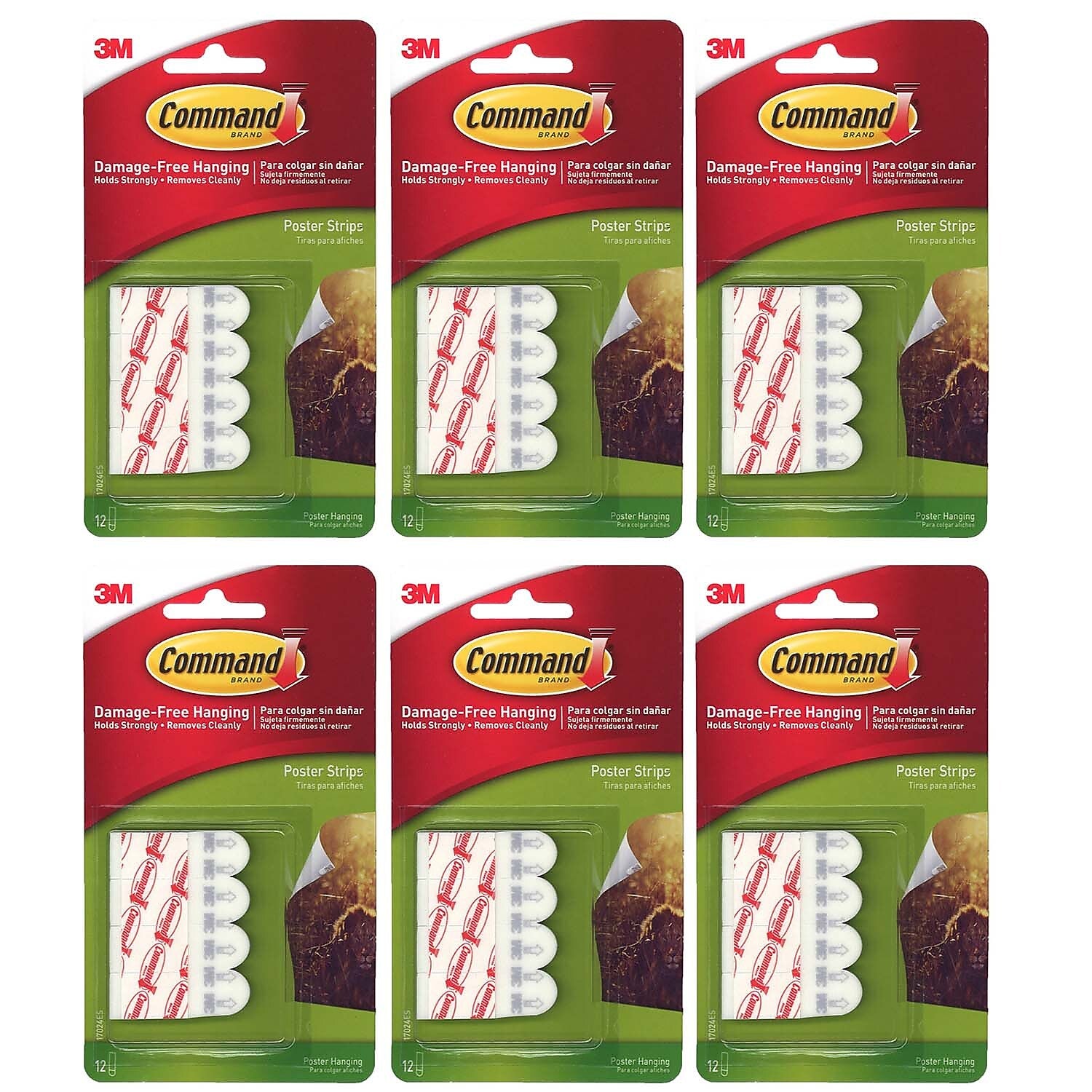 3M® Command™ Poster Strips, 1.75" x 0.625", White (MMM17024-6)