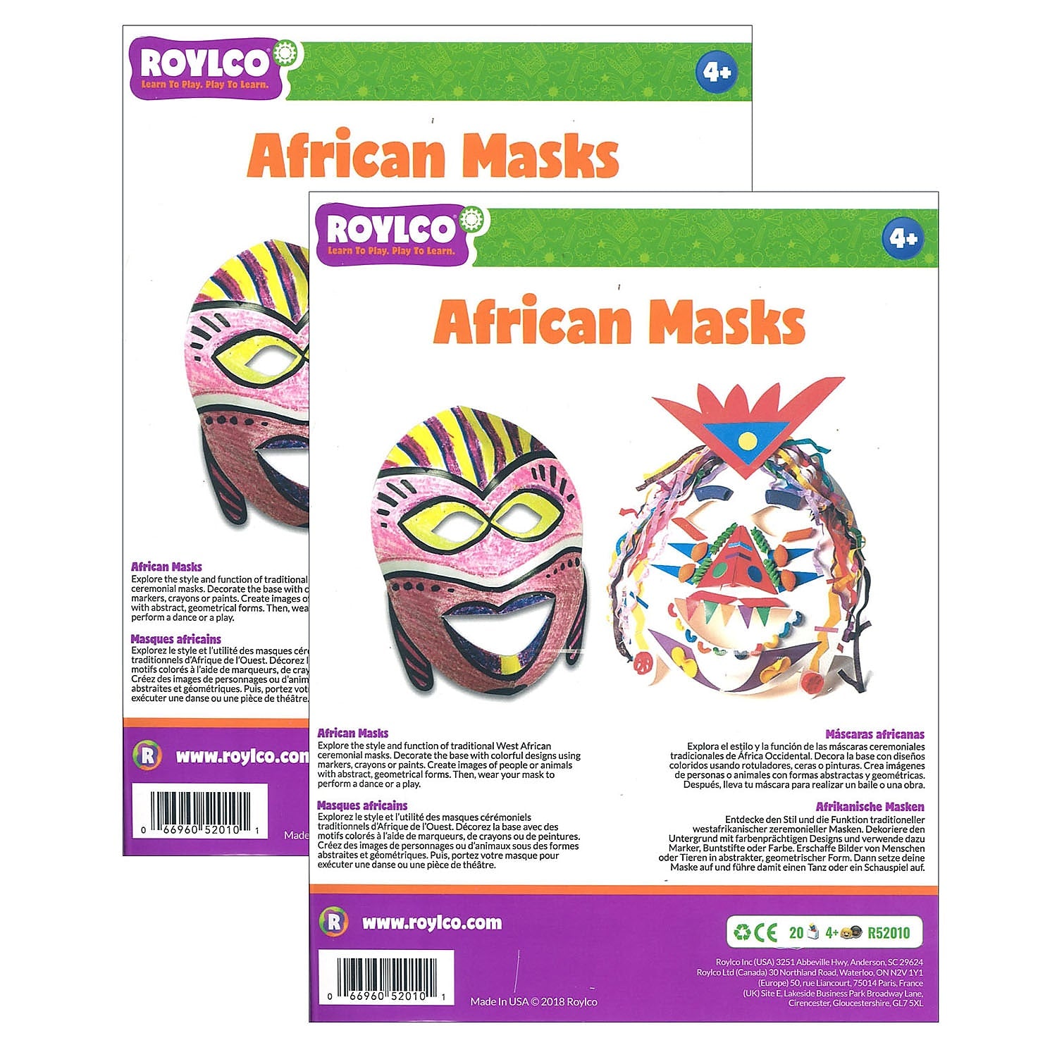 Roylco African Masks, Grade K-4th, 20/Pack, 2 Packs (R-52010-2)