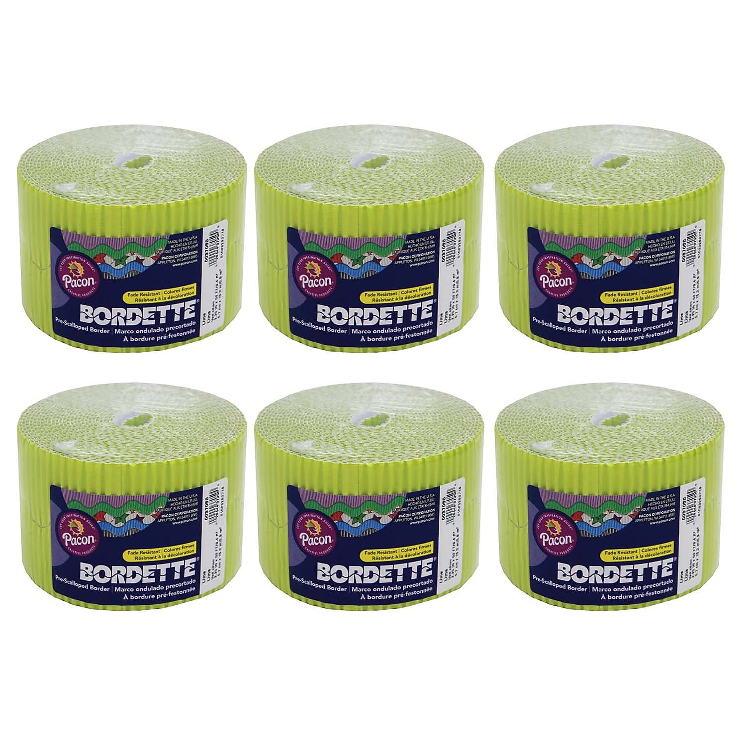 Bordette Decorative Border, 2-1/4" x 50', Lime, 6 Rolls (PAC37056-6)