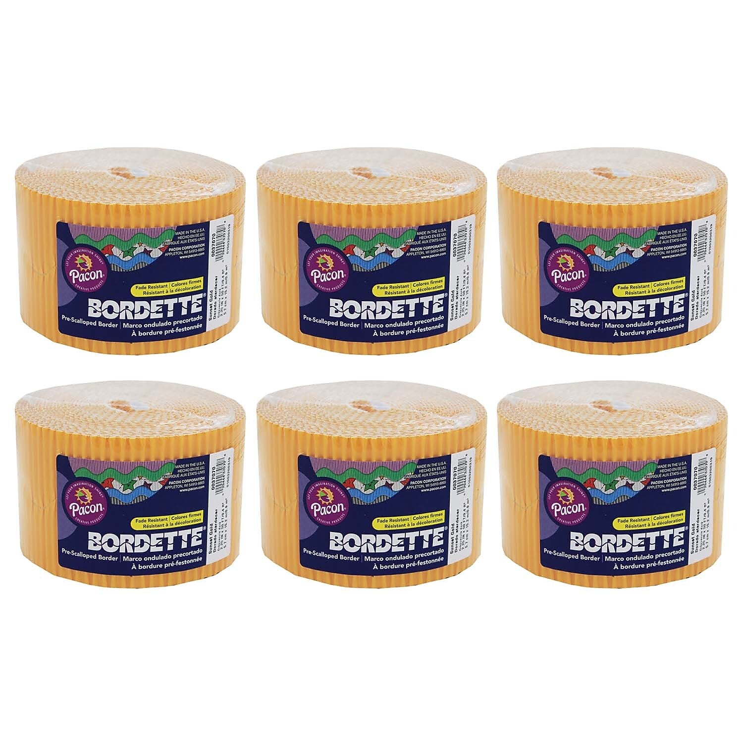 Bordette Decorative Border, 2-1/4" x 50', Sunset Gold, 6 Rolls (PAC37076-6)