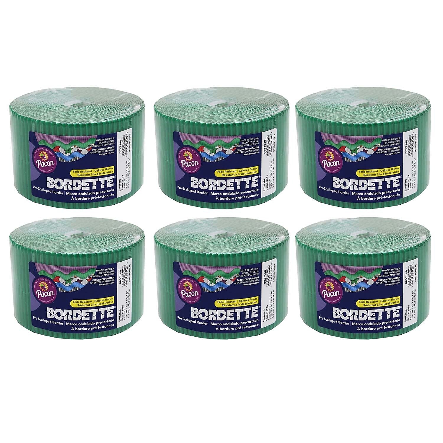 Bordette Decorative Border, Emerald, 2-1/4" x 50', 6 Rolls (PAC37146-6)