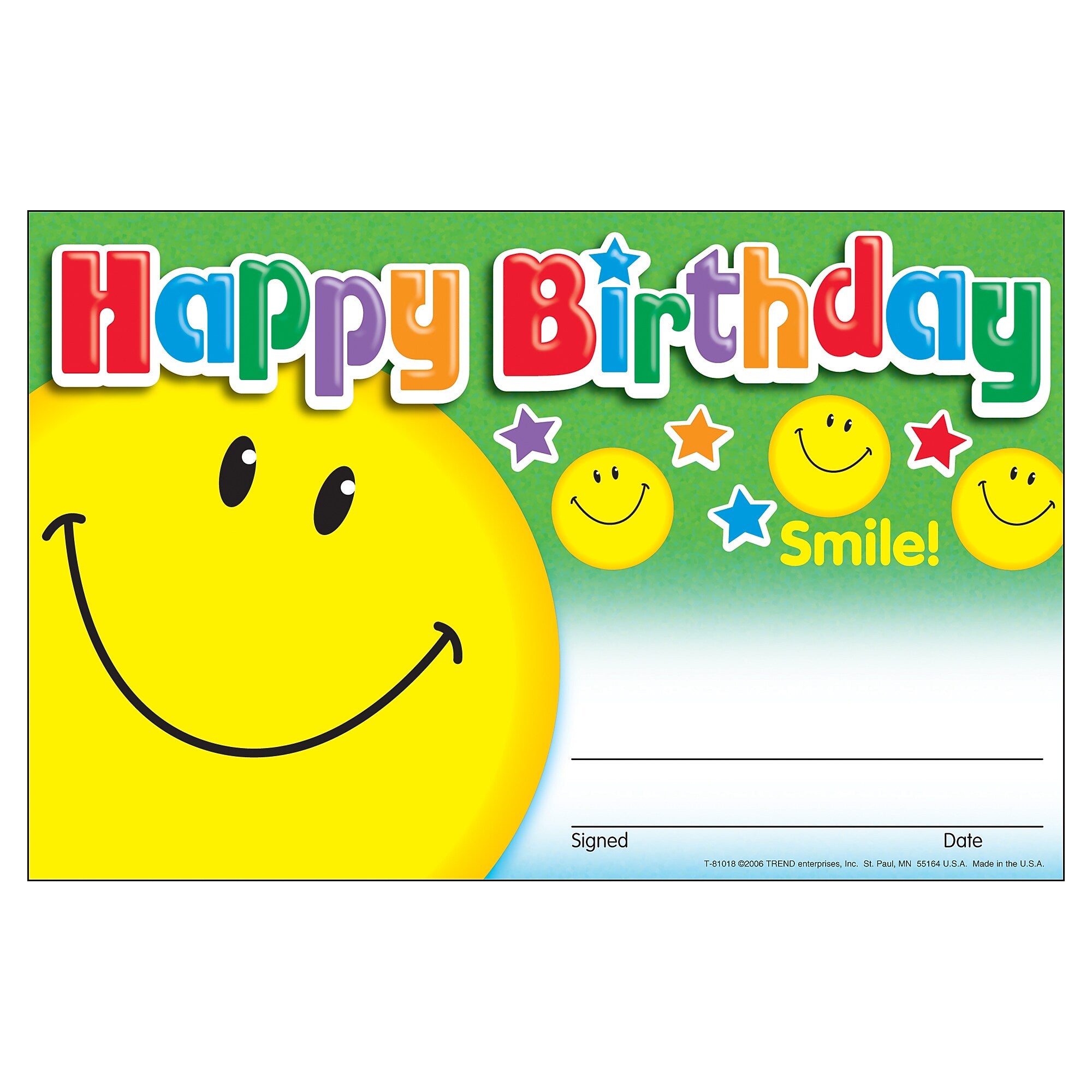 TREND Happy Birthday Smile Recognition Awards, 30 Per Pack, 6 Packs (T-81018-6)
