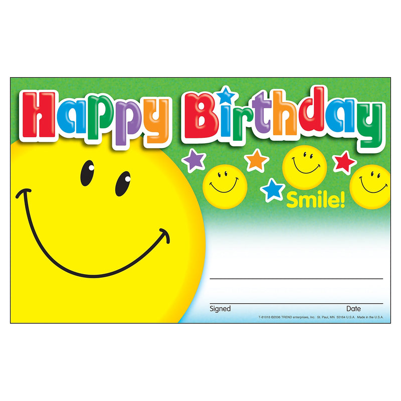TREND Happy Birthday Smile Recognition Awards, 30 Per Pack, 6 Packs (T-81018-6)