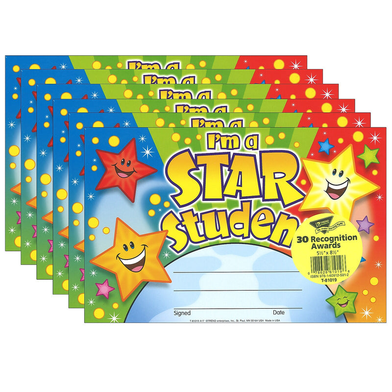 TREND I'm a Star Student Recognition Awards, 30 Per Pack, 6 Packs (T-81019-6)