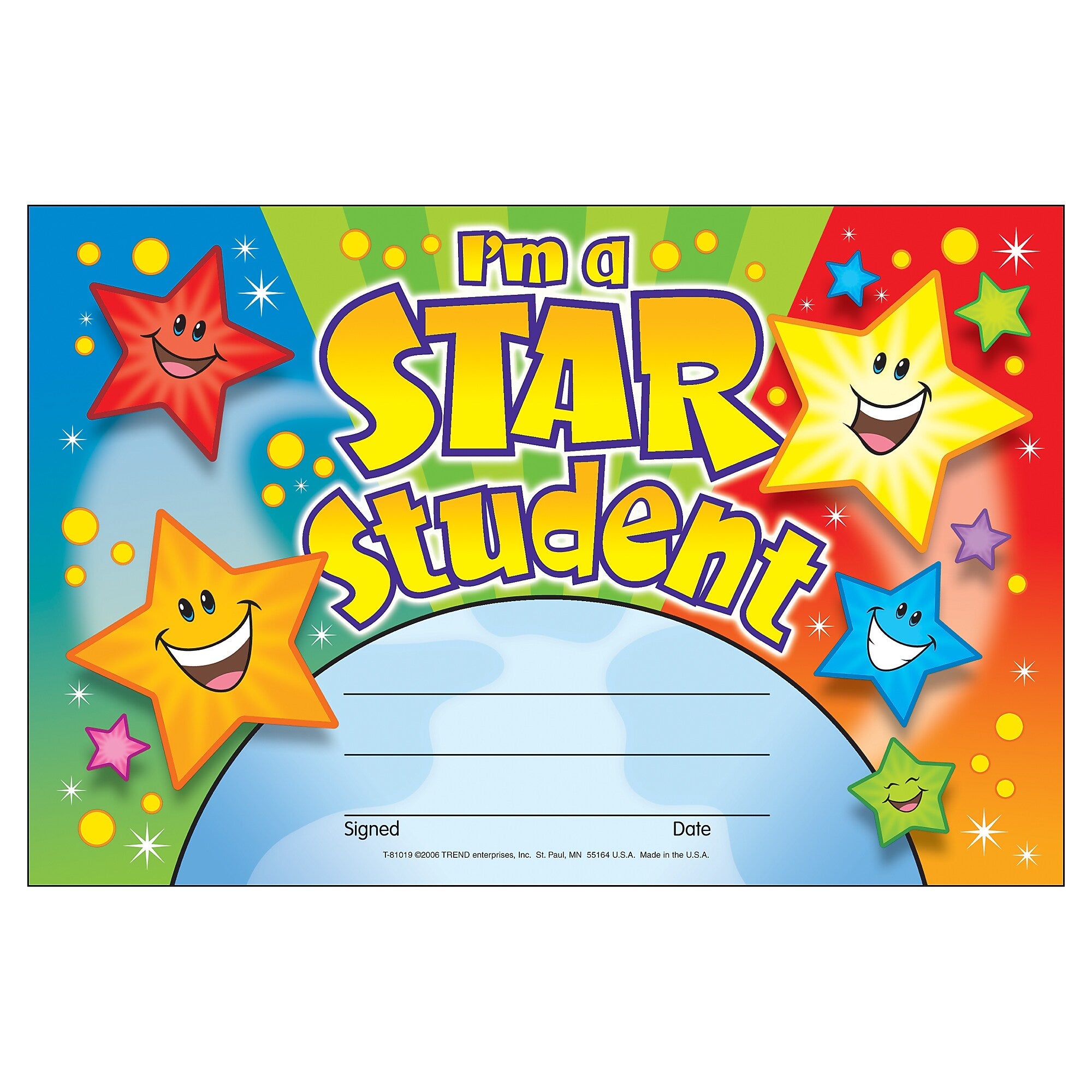 TREND I'm a Star Student Recognition Awards, 30 Per Pack, 6 Packs (T-81019-6)