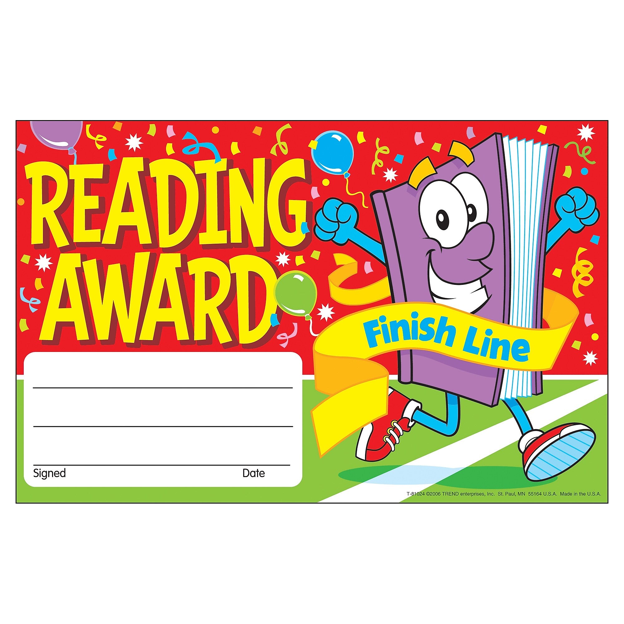 TREND Reading Award Finish Line Recognition Awards, 30 Per Pack, 6 Packs (T-81024-6)
