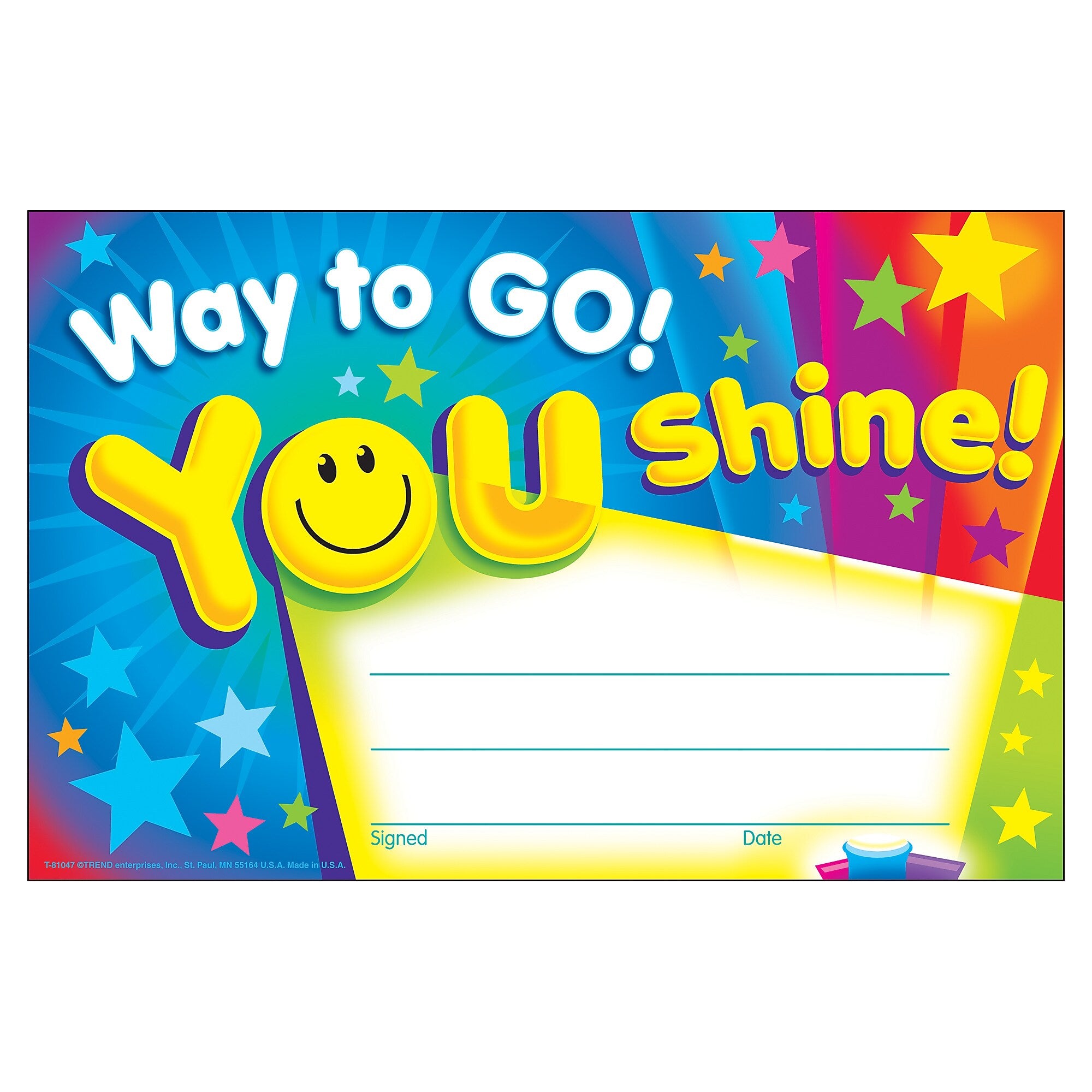 TREND Way to Go! You Shine! Recognition Awards, 30 Per Pack, 6 Packs (T-81047-6)