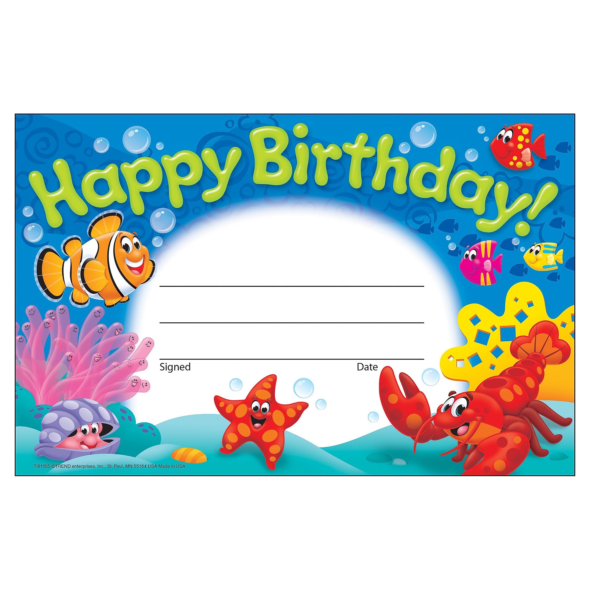 TREND Happy Birthday! Sea Buddies Recognition Awards, 30 Per Pack, 6 Packs (T-81055-6)
