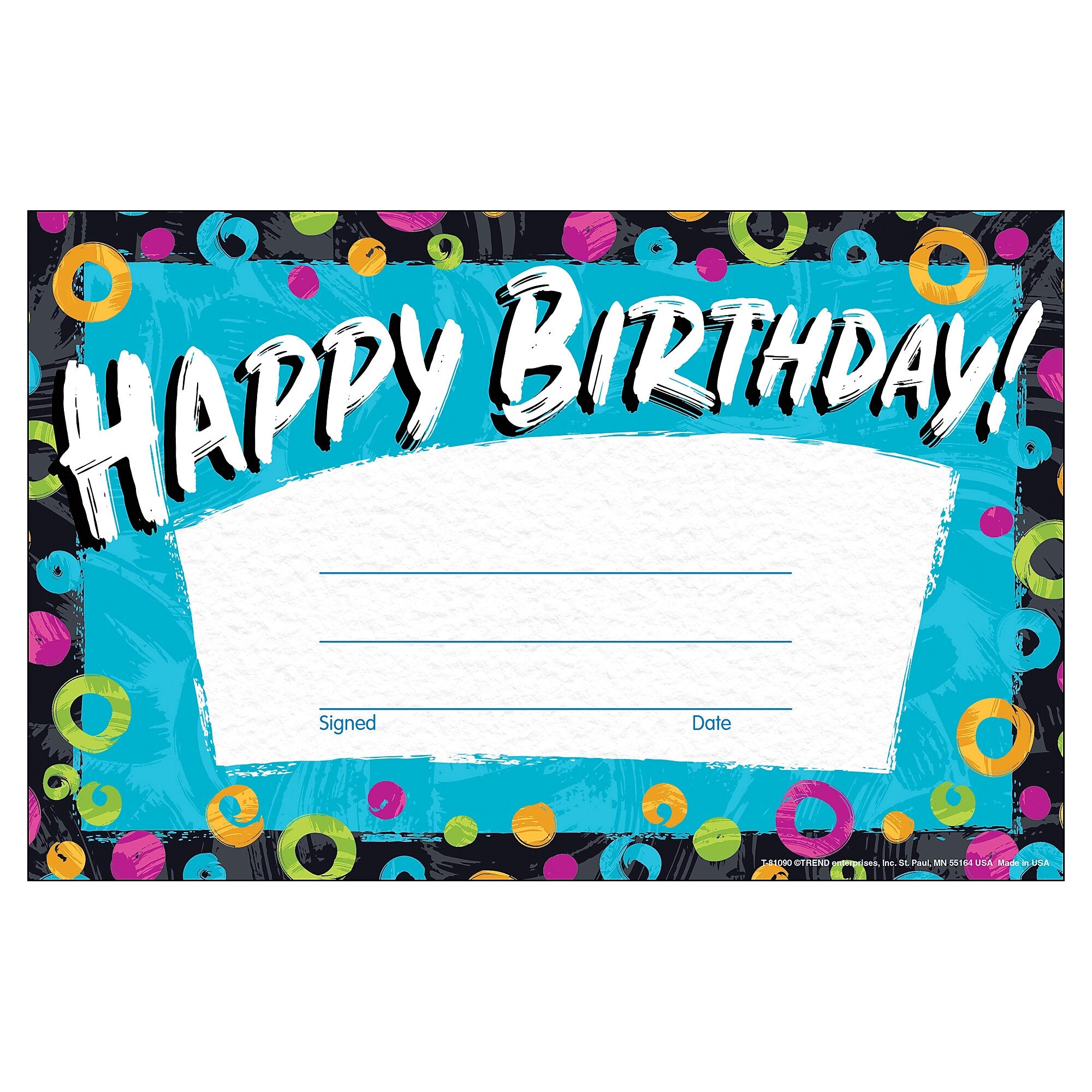 TREND Color Harmony Birthday Recognition Awards, 5.5" x 8.5", Multicolored, 30 Per Pack, 6 Packs (T-81090-6)