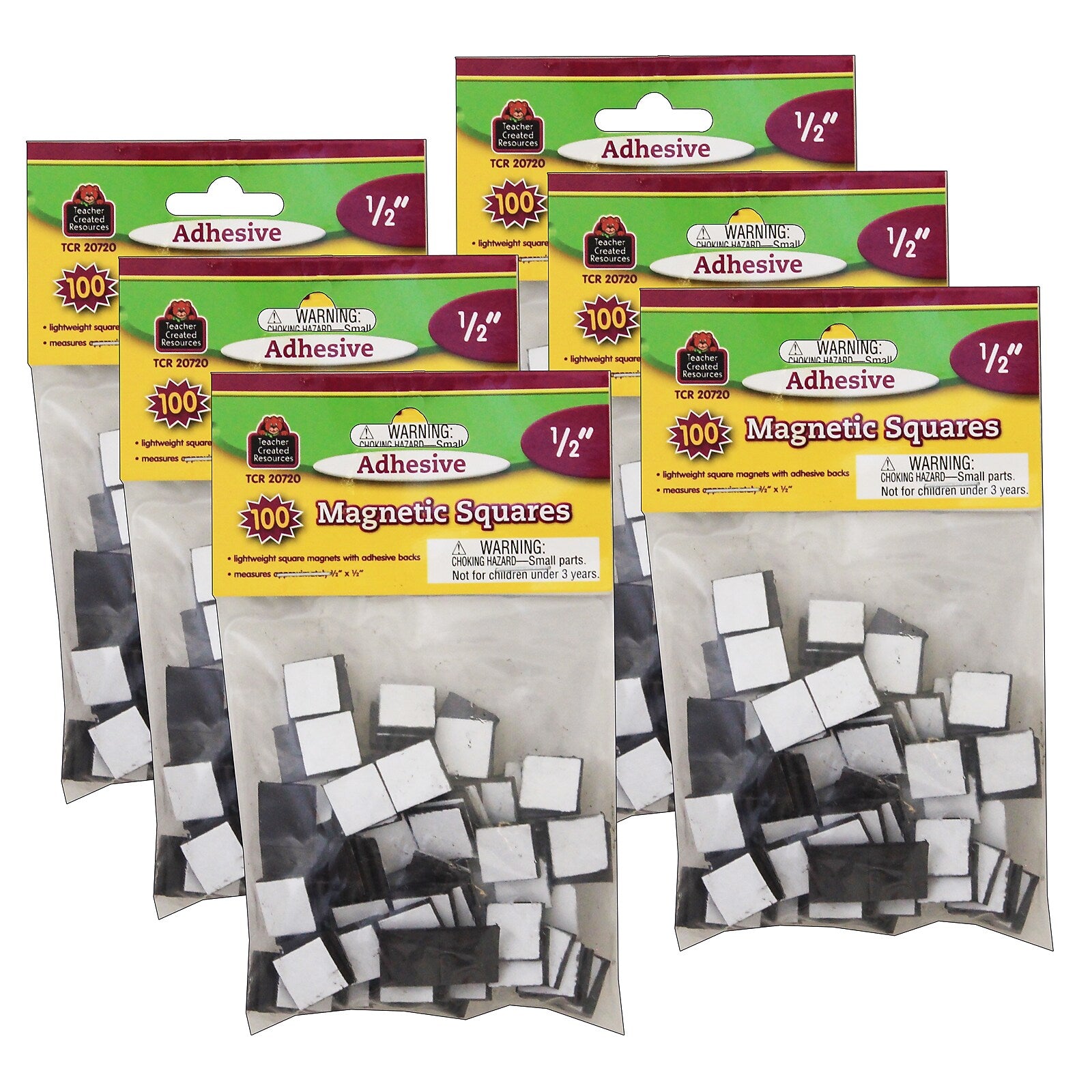 Teacher Created Resources Adhesive/Magnet Squares, 1/2", Black, 100 Per Pack, 6 Packs (TCR20720-6)