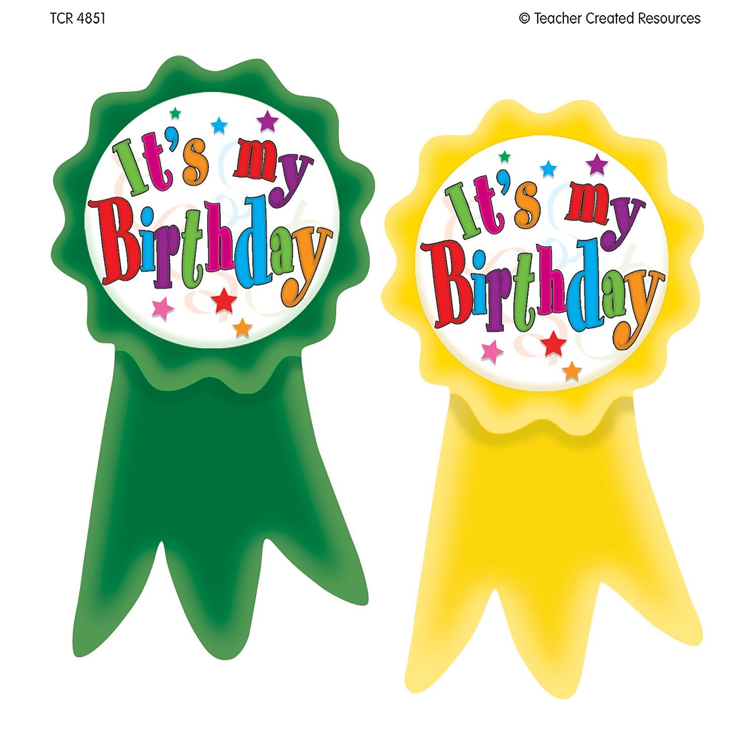 Teacher Created Resources Birthday Ribbons Wear 'Em Badges, 16 Per Pack, 6 Packs (TCR4851-6)