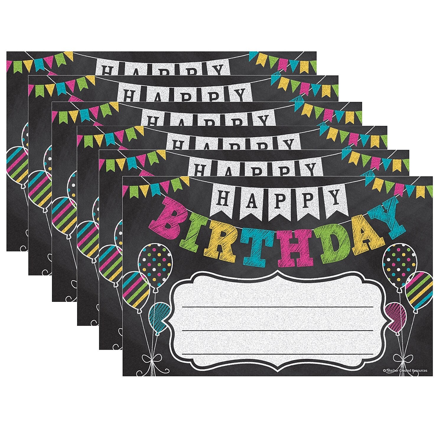 Teacher Created Resources Chalkboard Brights Happy Birthday Awards, 25 Per Pack, 6 Packs (TCR5466-6)