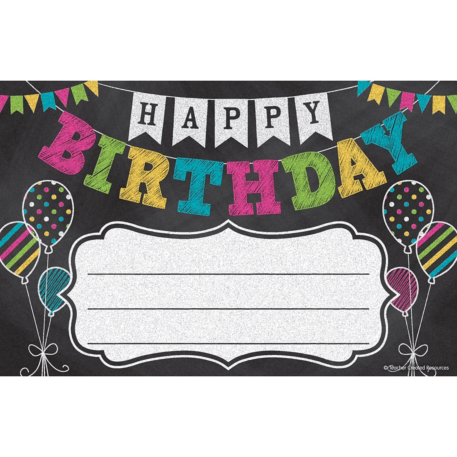 Teacher Created Resources Chalkboard Brights Happy Birthday Awards, 25 Per Pack, 6 Packs (TCR5466-6)