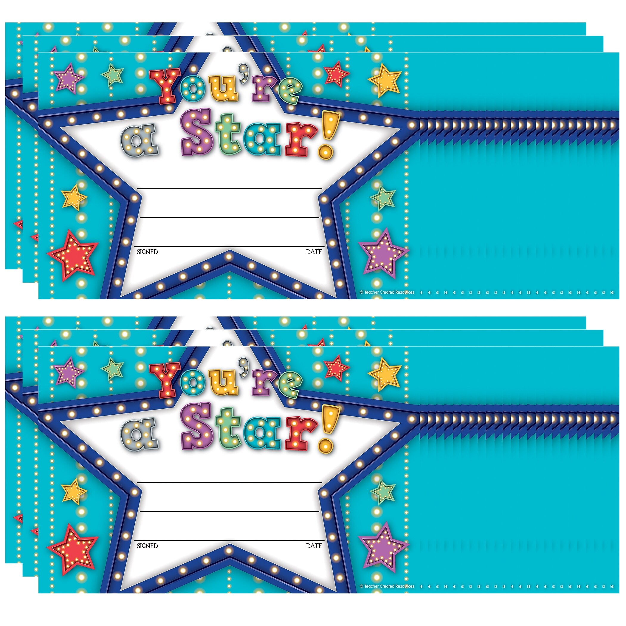 Teacher Created Resources Marquee You're a Star Awards, 8.5" x 5.5", Multicolored, 25 Per Pack, 6 Packs (TCR5485-6)