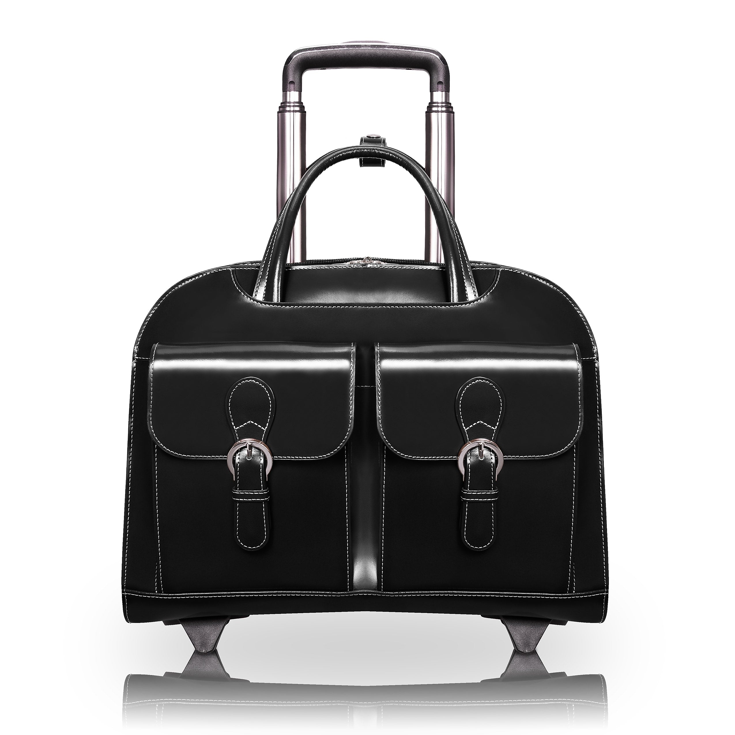McKlein W Series Leather Briefcase, Laptop Compatible, Rolling, Black (96185A)