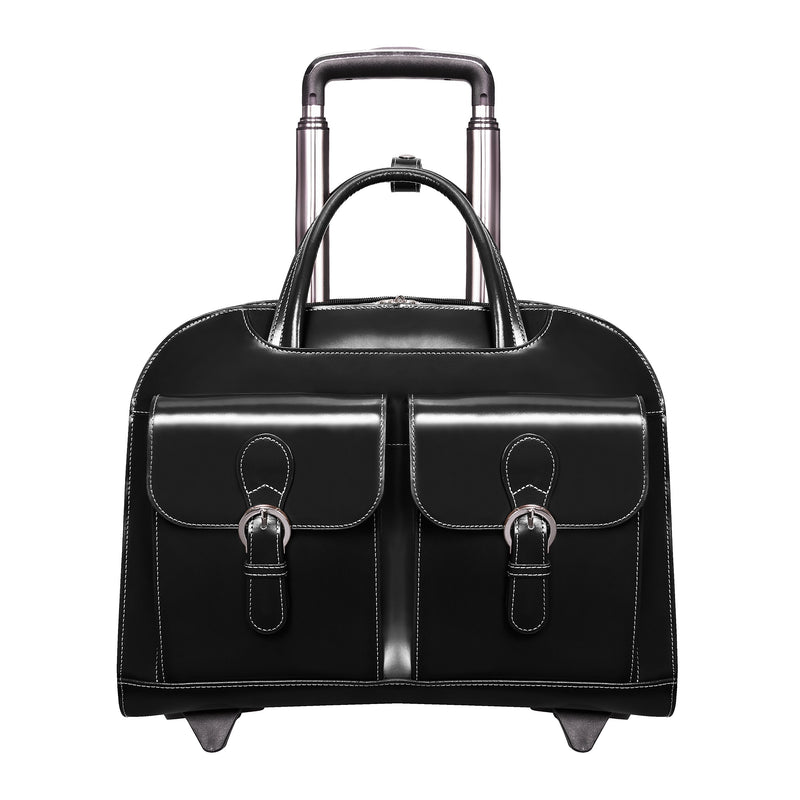 McKlein W Series Leather Briefcase, Laptop Compatible, Rolling, Black (96185A)