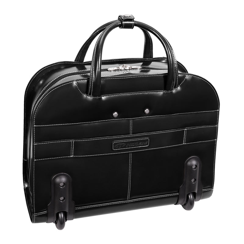 McKlein W Series Leather Briefcase, Laptop Compatible, Rolling, Black (96185A)