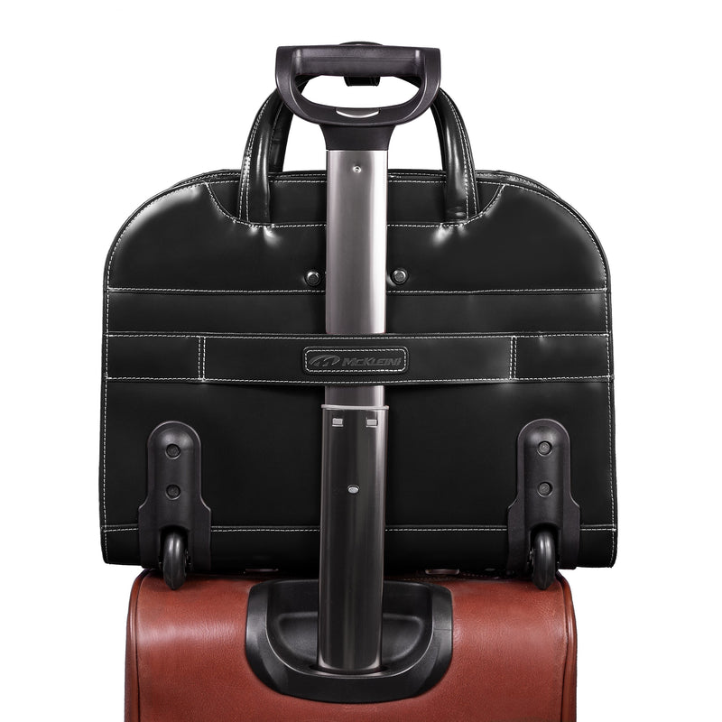 McKlein W Series Leather Briefcase, Laptop Compatible, Rolling, Black (96185A)