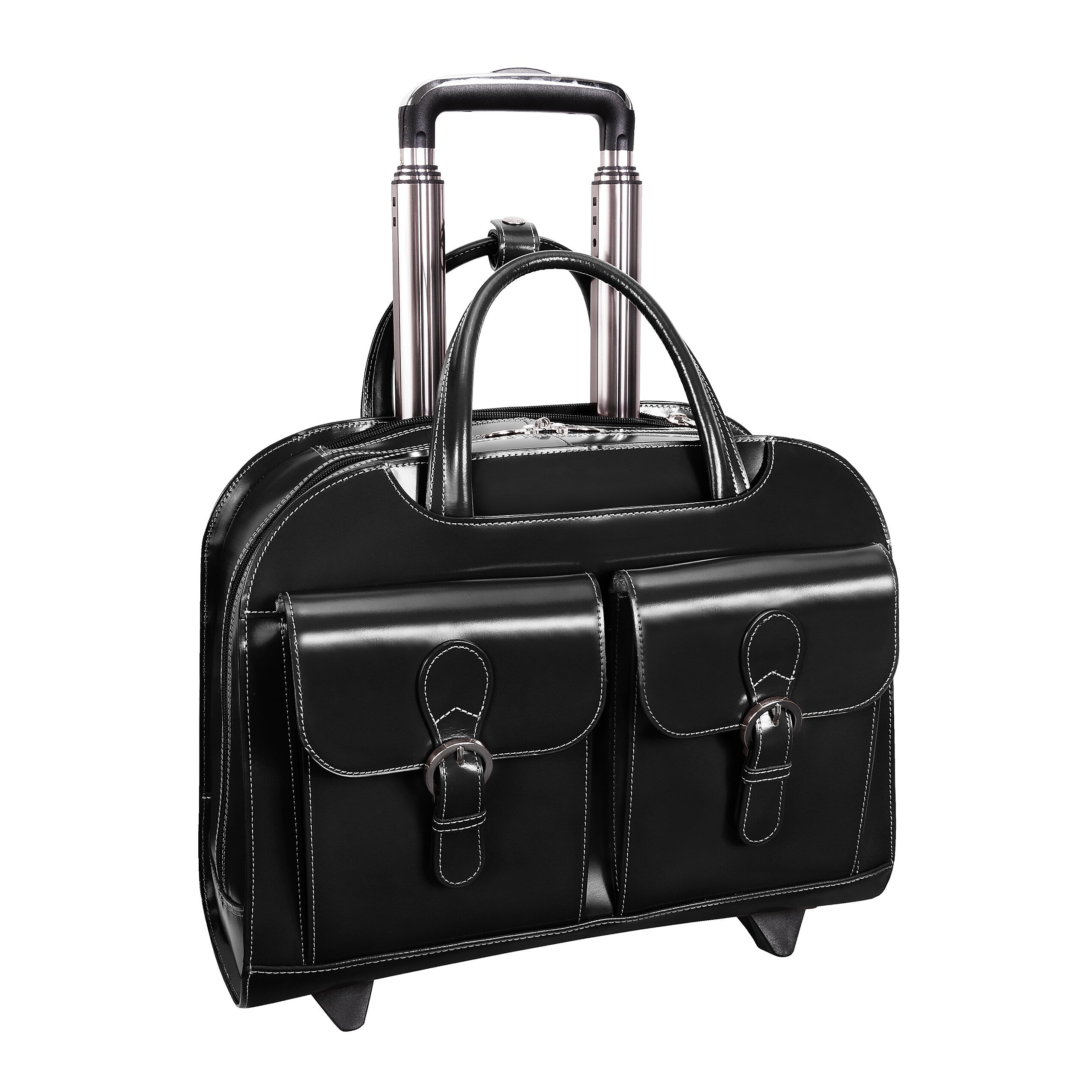 McKlein W Series Leather Briefcase, Laptop Compatible, Rolling, Black (96185A)