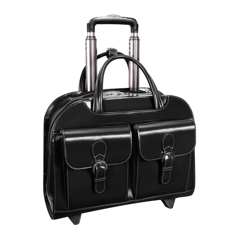 McKlein W Series Leather Briefcase, Laptop Compatible, Rolling, Black (96185A)