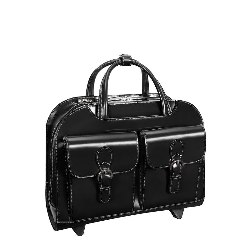 McKlein W Series Leather Briefcase, Laptop Compatible, Rolling, Black (96185A)
