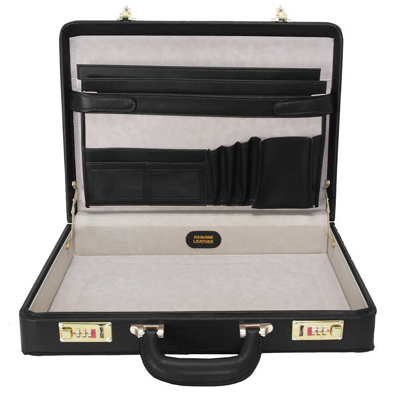 McKlein REAGAN Leather Briefcase, Laptop Compatible, Black (80445)