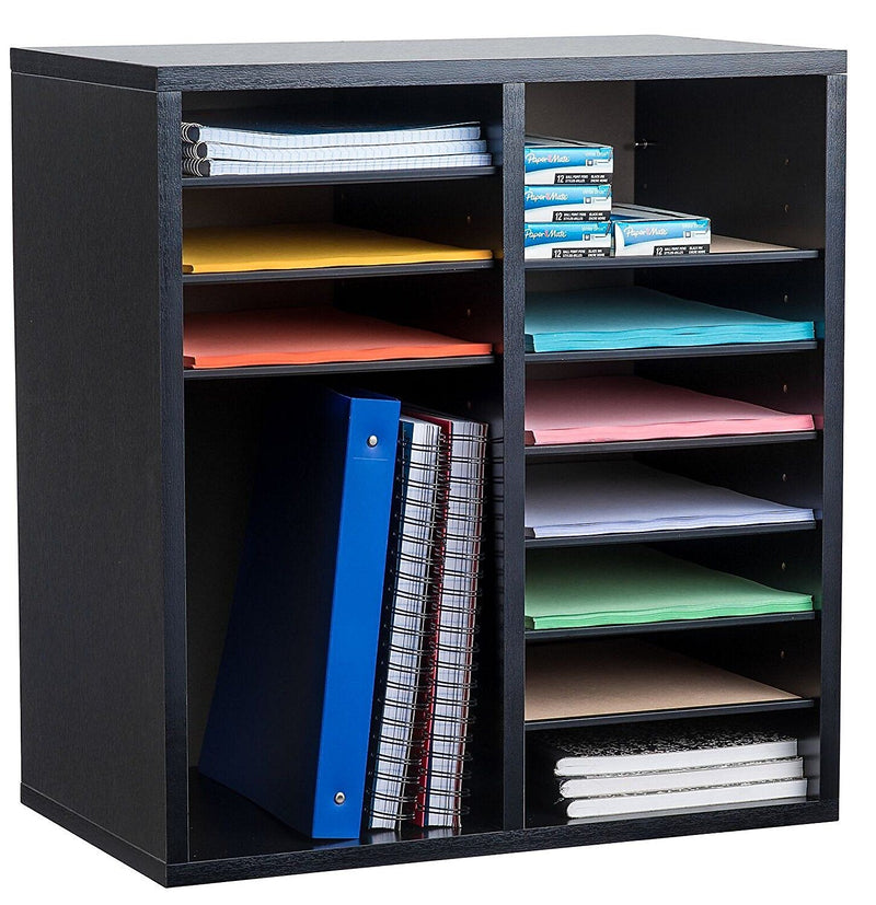 AdirOffice 500 Series 16-Compartment Literature Organizer, 20" x 11.8", Black (500-16-BLK)