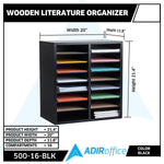 AdirOffice 500 Series 16-Compartment Literature Organizer, 20" x 11.8", Black (500-16-BLK)