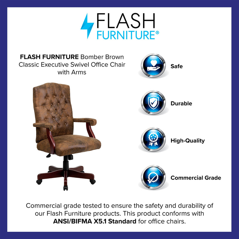 Flash Furniture Derrick Microfiber Swivel Executive Office Chair, Bomber Brown (802BRN)
