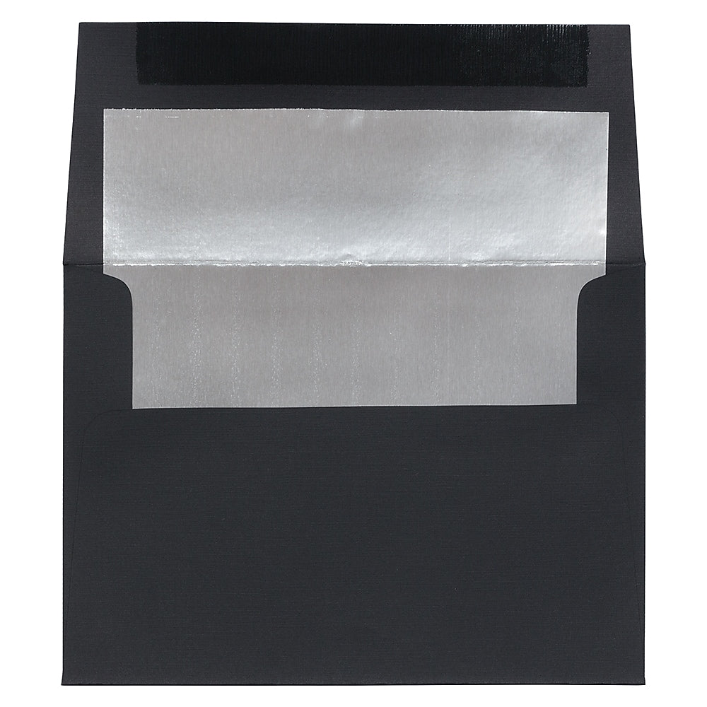 JAM Paper A7 Foil Lined Invitation Envelopes, 5.25 x 7.25, Black Linen with Silver Foil, 25/Pack (3243688)