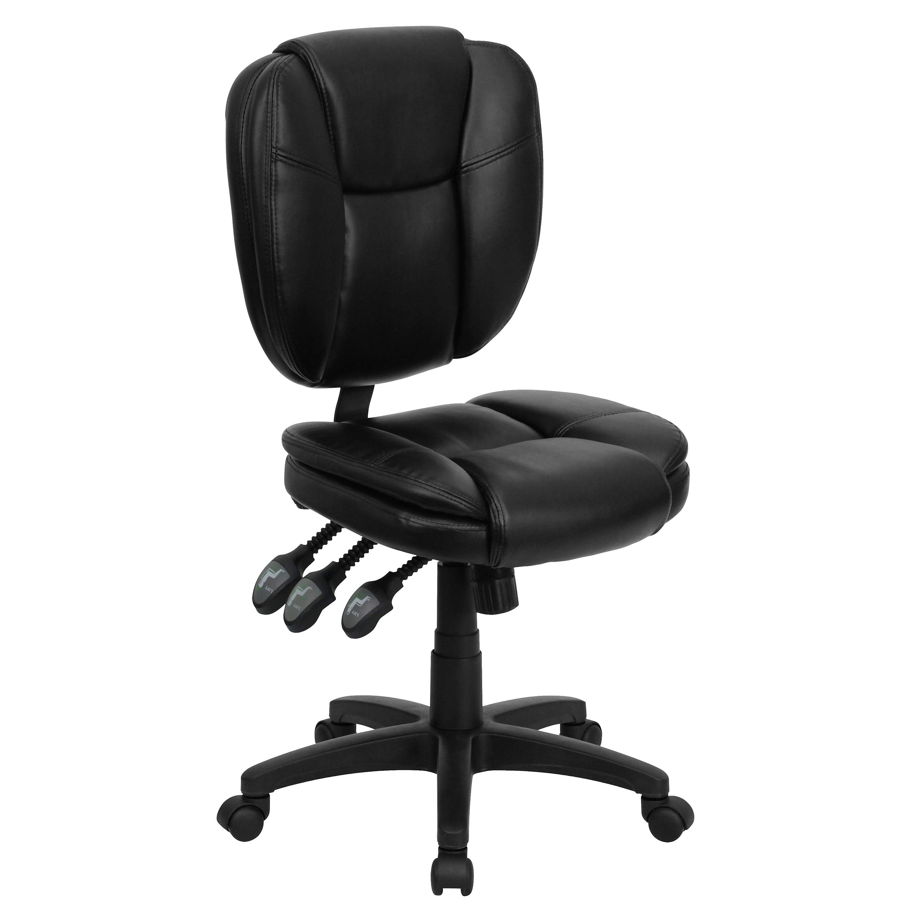 Flash Furniture Caroline Armless Ergonomic LeatherSoft Swivel Mid-Back Multifunction Task Office Chair, Black (GO930FBKLEA)