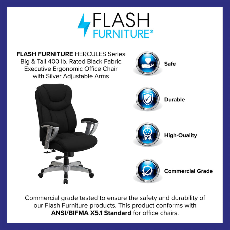 Flash Furniture HERCULES Series Fabric Swivel Big & Tall Executive Office Chair, Black (GO1534BKFAB)