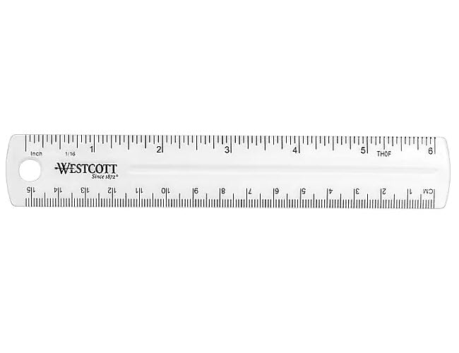 Westcott Shatterproof 6" Plastic Standard Ruler, Clear (45016))