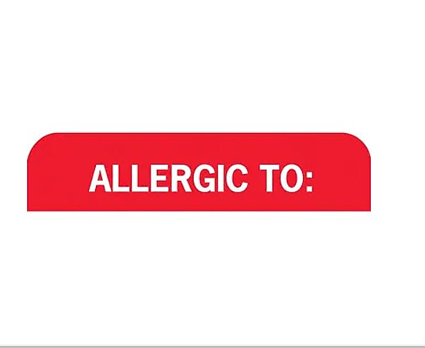 Allergy Warning Medical Labels, Allergic To:, Red and White, 7/8x1-1/2", 500 Labels
