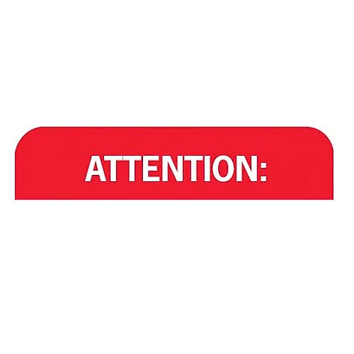 Chart Alert Medical Labels, Behavior and Instruction, Attention, Red/White, 7/8x1-1/2", 500 Labels