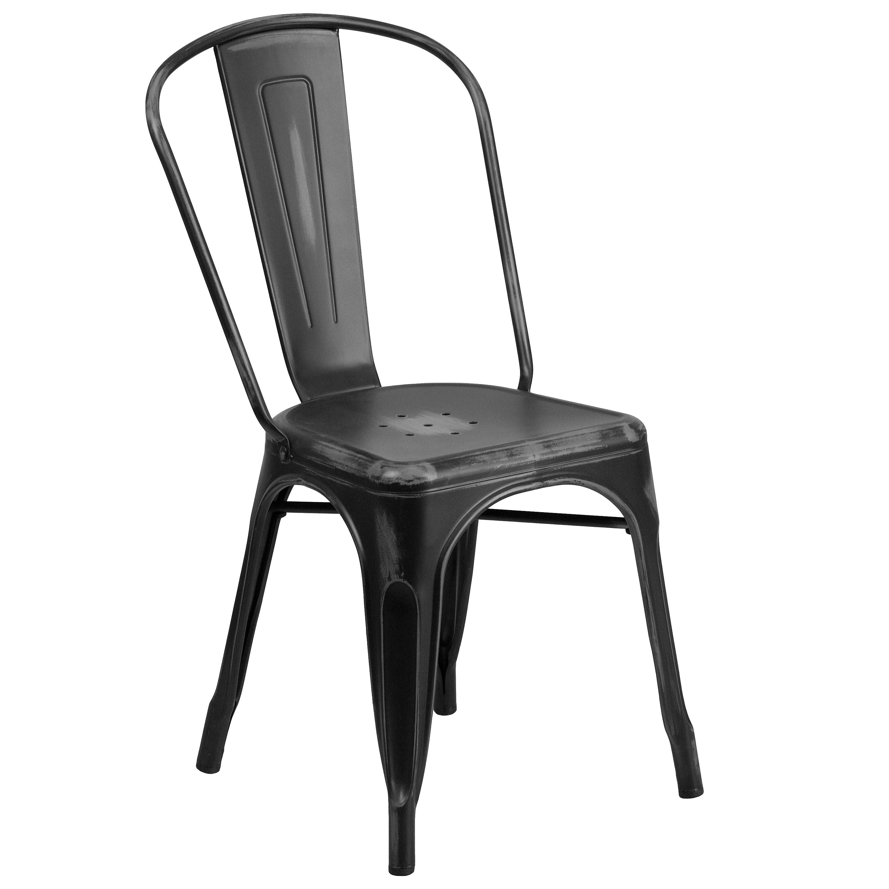 Flash Furniture Tenley Metal Stacking Chair, Distressed Black (ET3534BK)