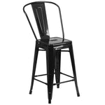 Flash Furniture Kai Contemporary Metal Slat Back Counter Stool, Black (CH3132024GBBK)